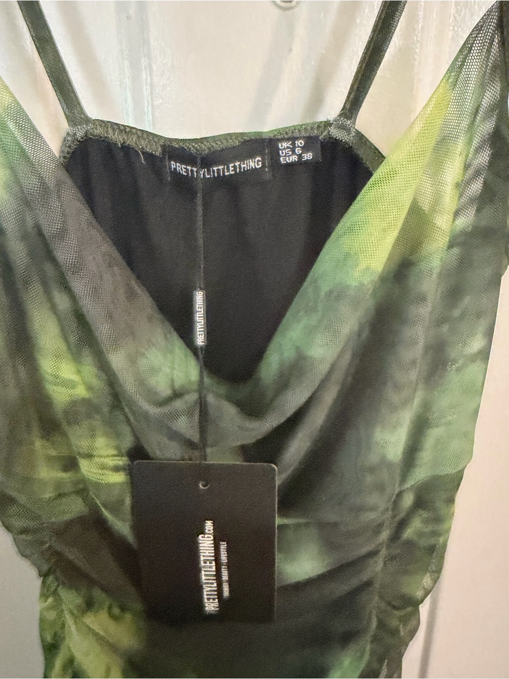 PrettyLittleThing Olive & Black Ruched Cowl Mini Dress - Picture 2 of 2